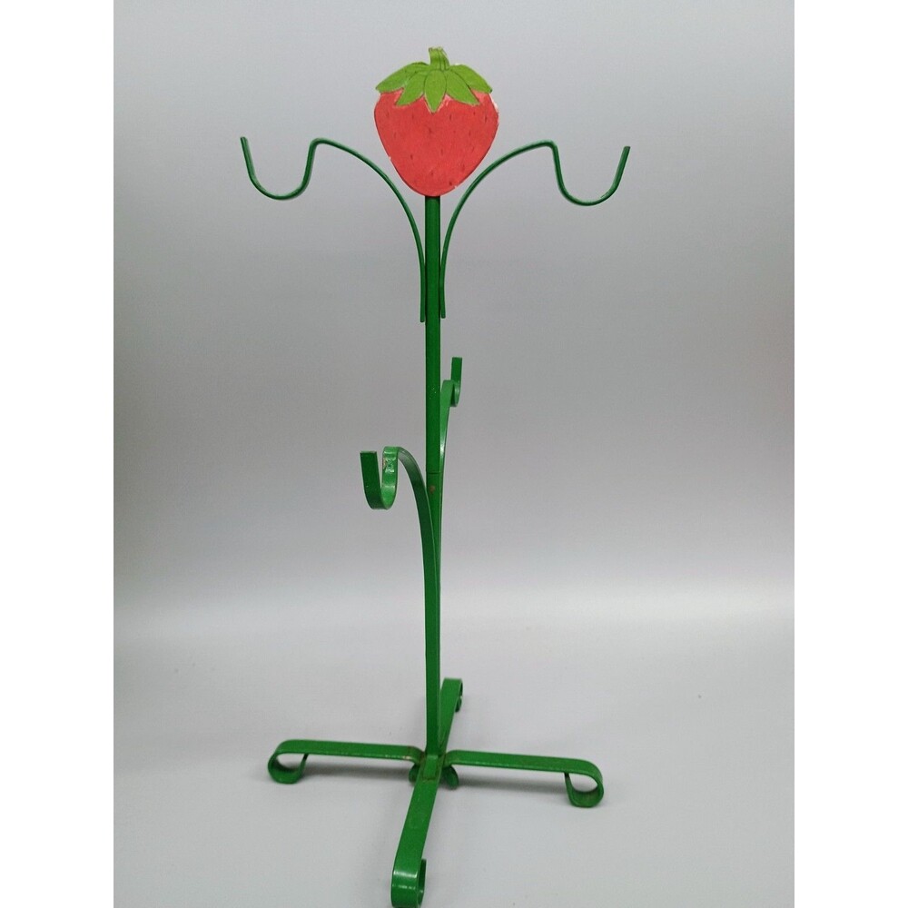 Vintage Strawberry 4 Mug Metal Rack Holder MCM Retro
